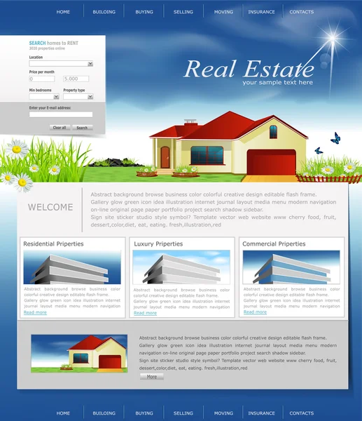 Vector website for the organization of business real estate agen