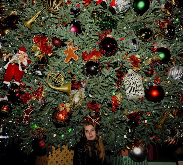 The girl at a New Year tree.