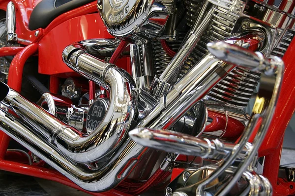 Red motor bike close up
