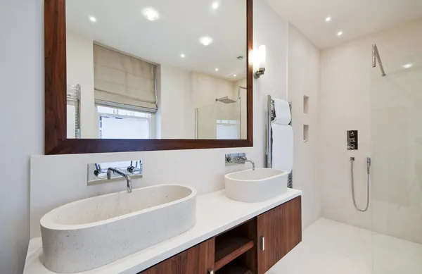 Bathroom with double hand wash basin