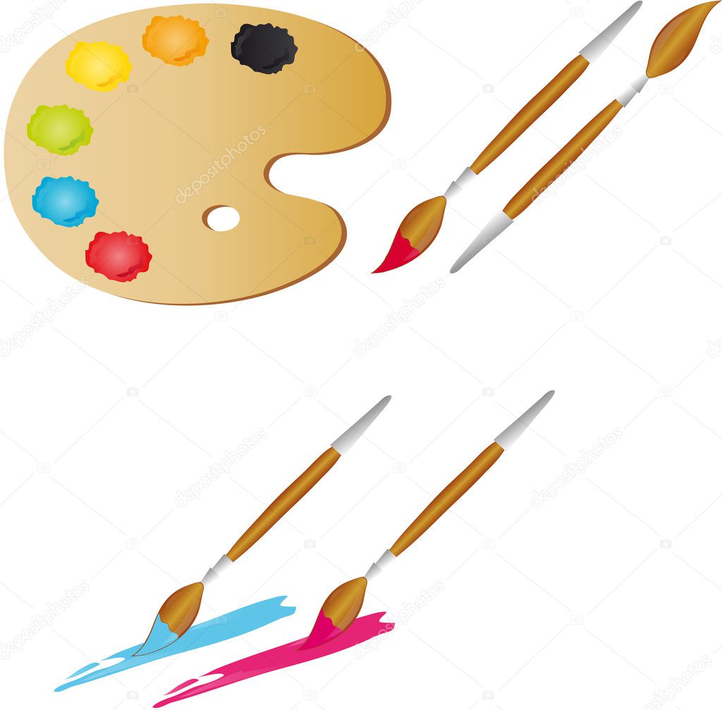 Painter S Palette With Brushes Stock Vector Exis