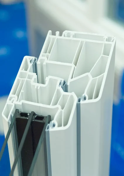 Cutaway model of a plastic window frame