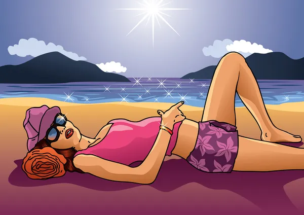 Girl Teenager Beach by UltraViolet Stock Vector Editorial Use Only