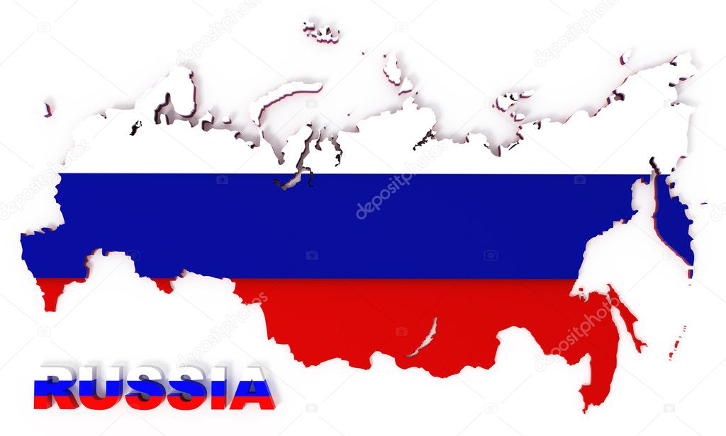 Russia, map with flag, isolated on white, clipping path included