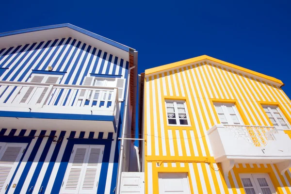 Typical colored houses made of wood, Aveiro, Portugal