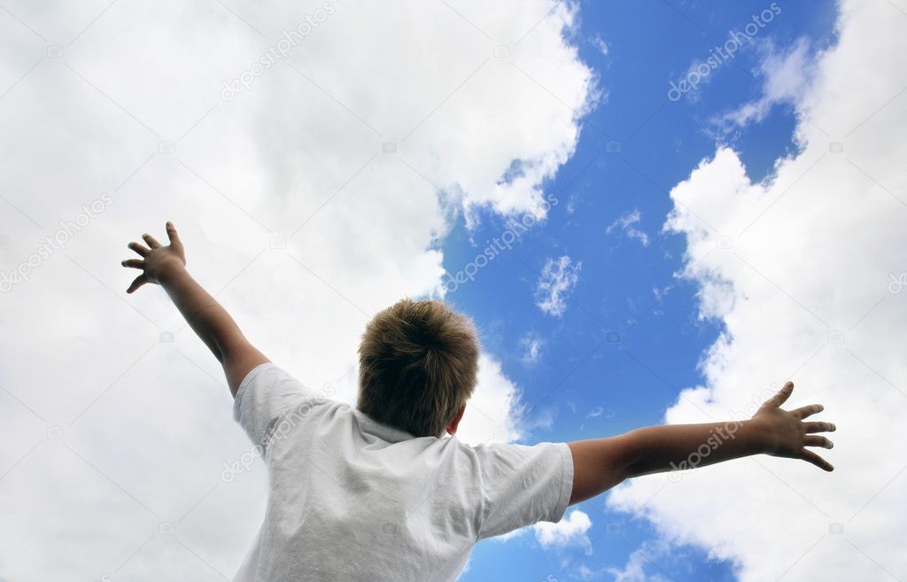 Boy With The Open Hands To The Sky — Stock Photo © Mikdam #4231017