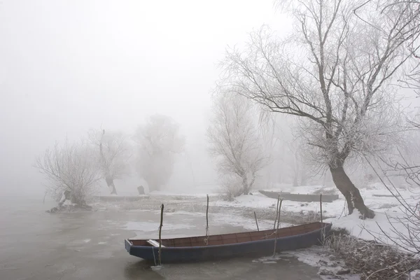 Traditional fishing boat in winter
