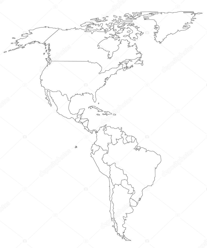 North And South America Map Outline