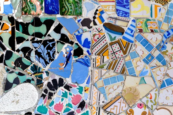 Detail of mosaic in Guell park in Barcelona, Spain
