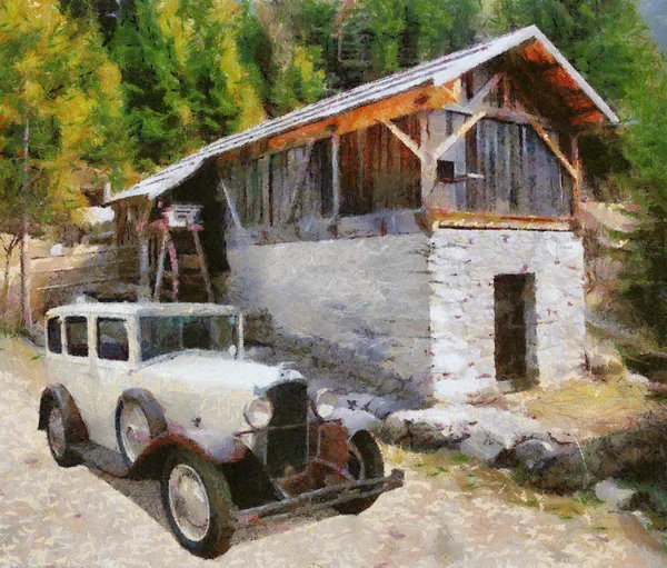 Vintage cars oil painting by