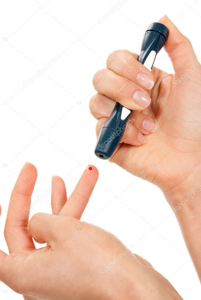 Diabetes lancet prick finger for blood measurement — Stock Photo