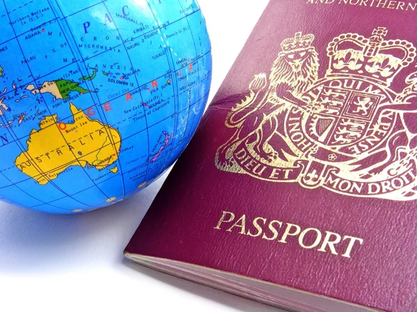 A passport next to a globe - Australia