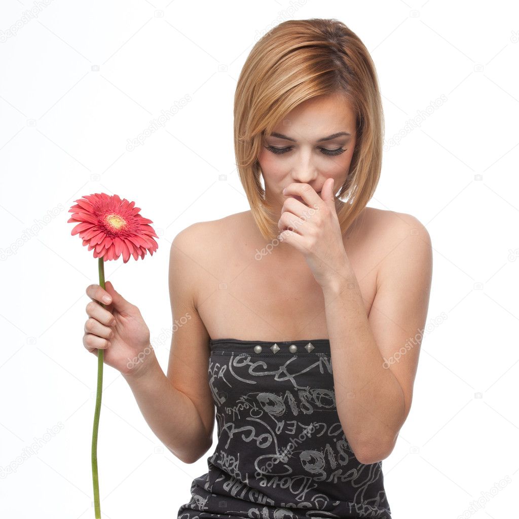 Portrait of a young woman sneezing — Stock Photo © shotsstudio #4372091