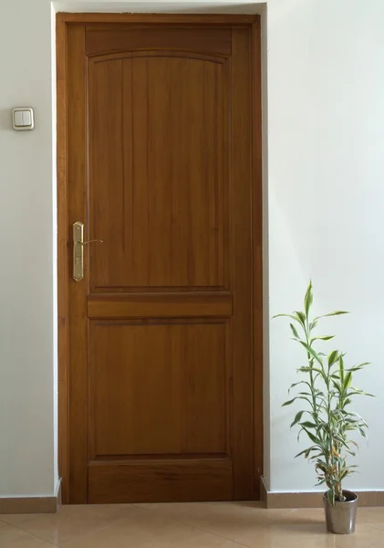 The wooden door in room