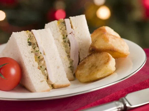 Roast Turkey Stuffing and Mayonnaise Sandwich with Cold Roast Po