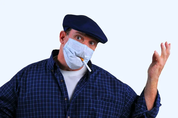 Confused man in breathing mask