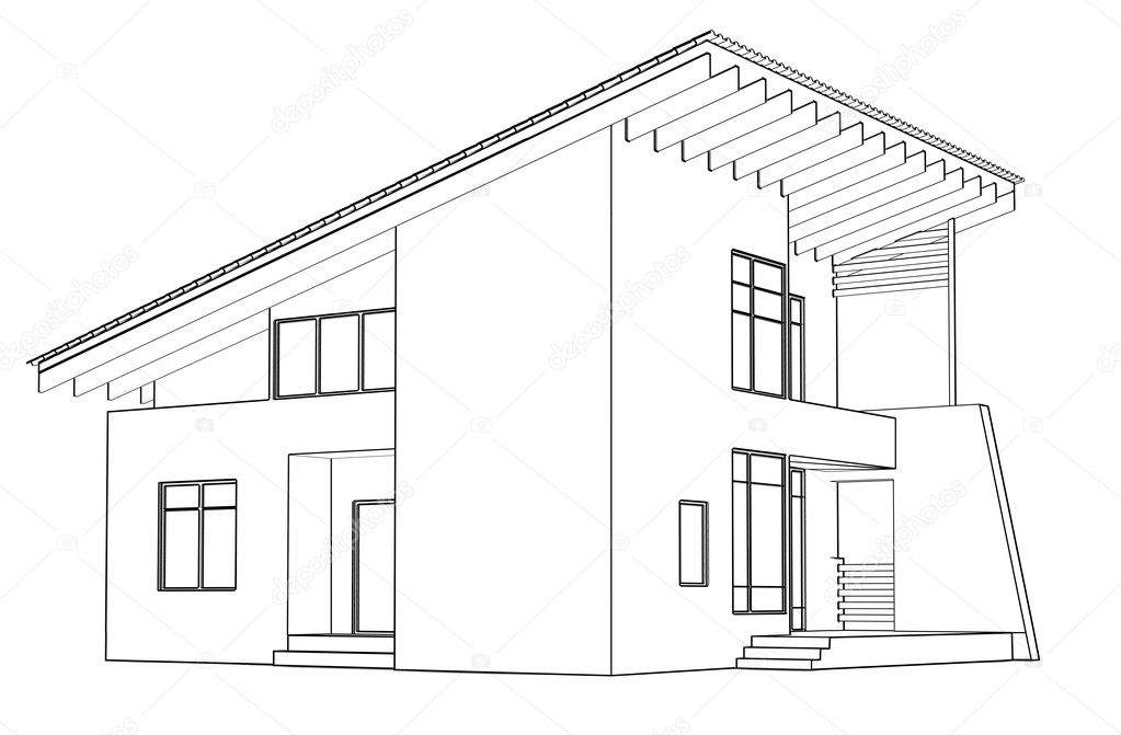 Architectural drawing at home in the perspective — Stock ...