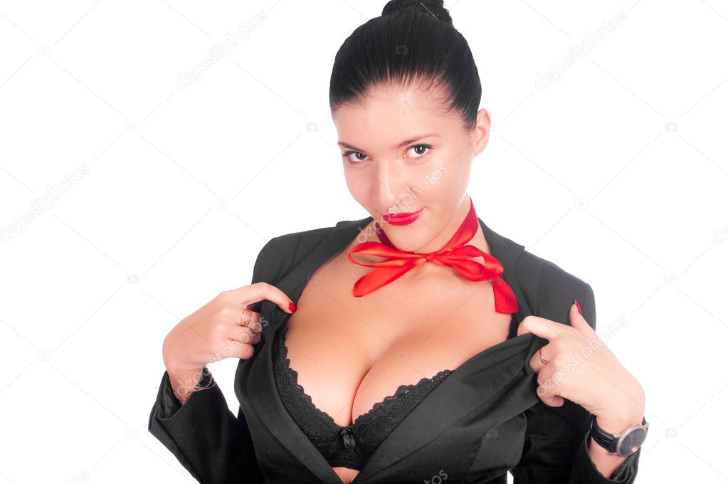 Una chica hermosa con un pecho grande aislado en blanco — Foto de stock