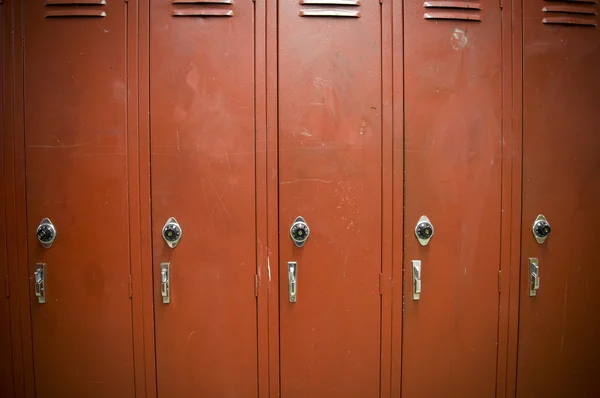 Row of old red lockers