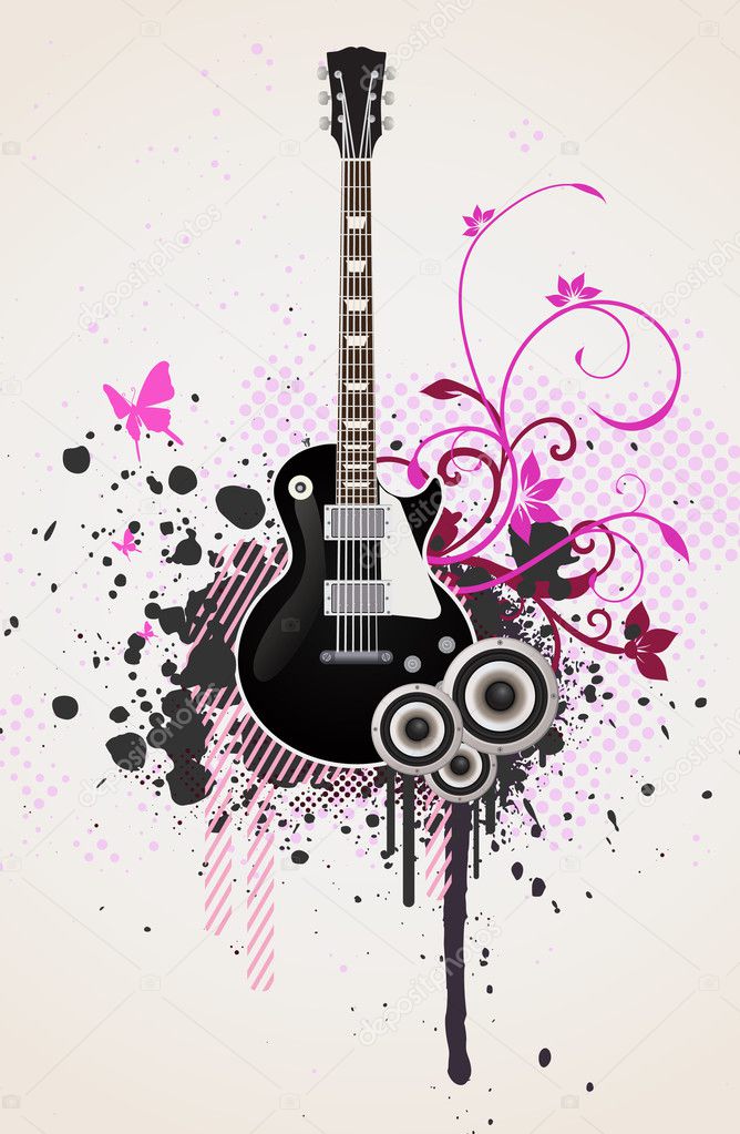 Floral Guitar Vector - Stock Illustration