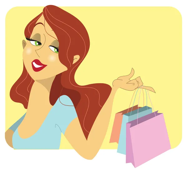 Cute redhead woman with shopping bags by Patrick Gu nette Stock Vector