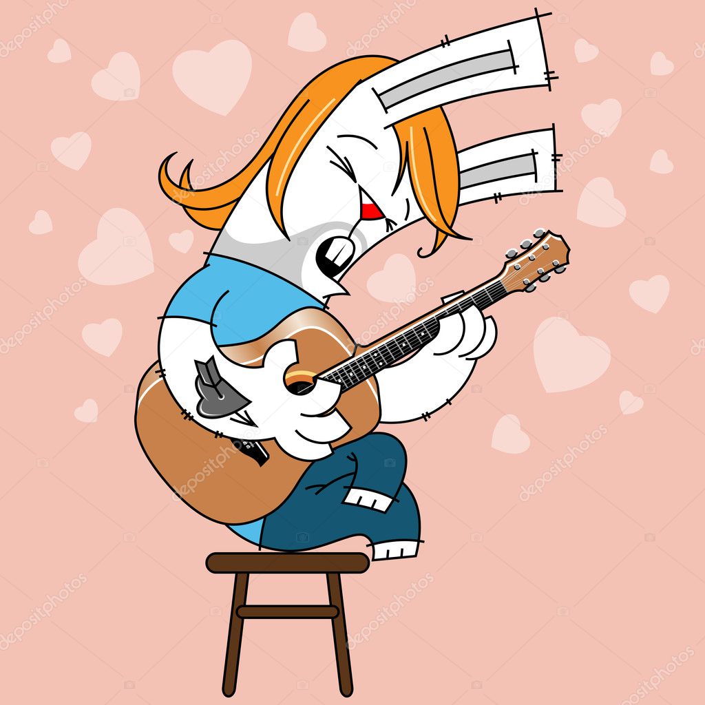 Rabbit acoustic guitar - Stock Illustration