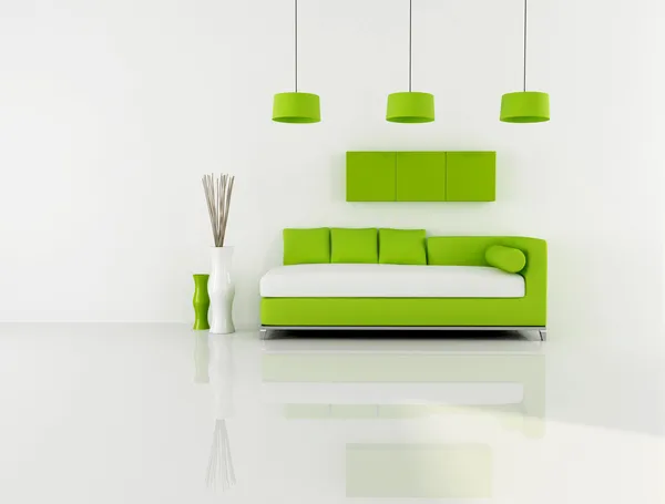 Green and white living room