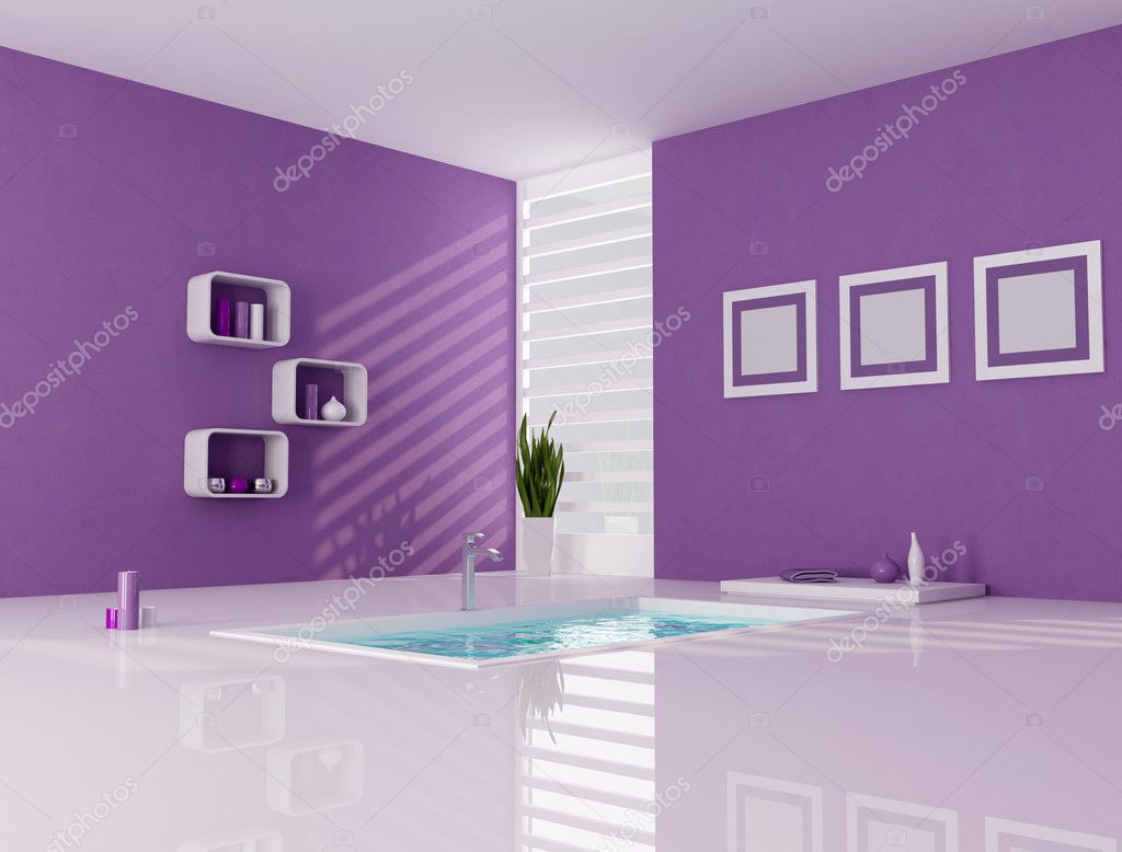 Lila och vit minimalistisk badrum — stockfotografi © archideaphoto ...