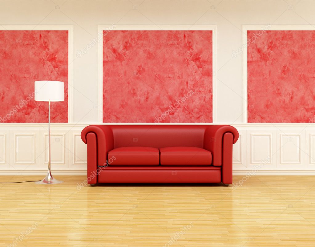 Rode klassieke bank in een retro interieur — stockfoto ... Luxewoonkamer witte