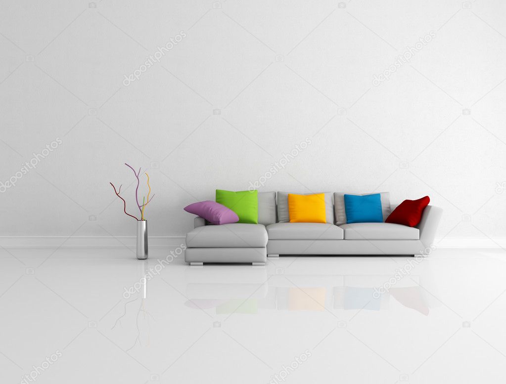 Ljusa färgade minimalistisk vardagsrum — stockfotografi ...