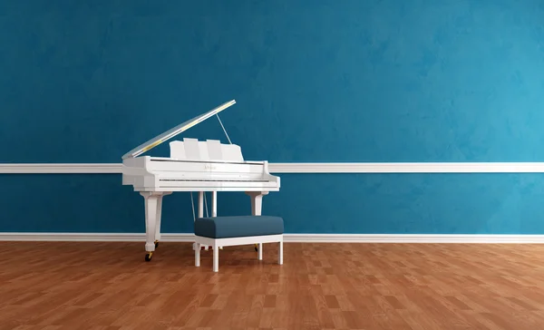 White gran piano in blue interior