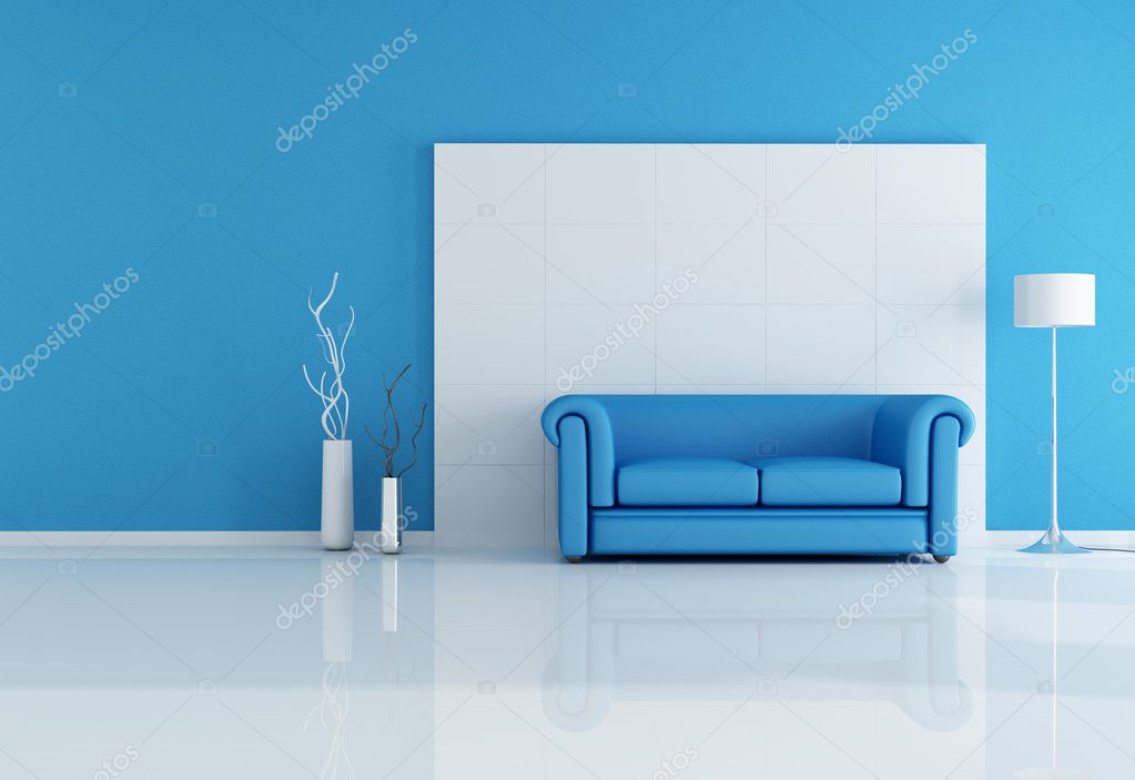 Wit en blauw woonkamer — stockfoto © archideaphoto #5019425 Banken blauw woonkamer