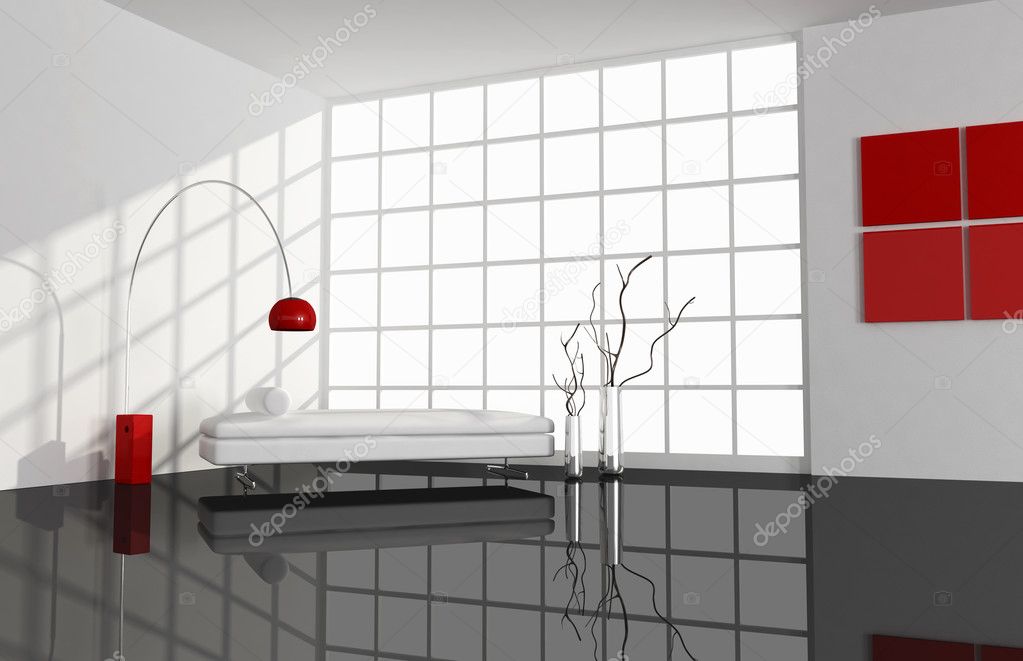 Sala minimal negro, blanco y rojo — foto de stock © archideaphoto ... Salones en blanco negro y rojo