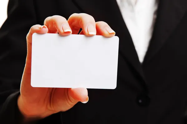 Woman hand with empty business card