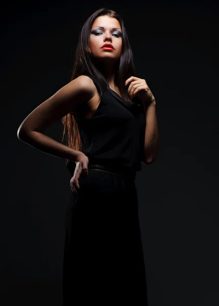 Attractive model in black dress