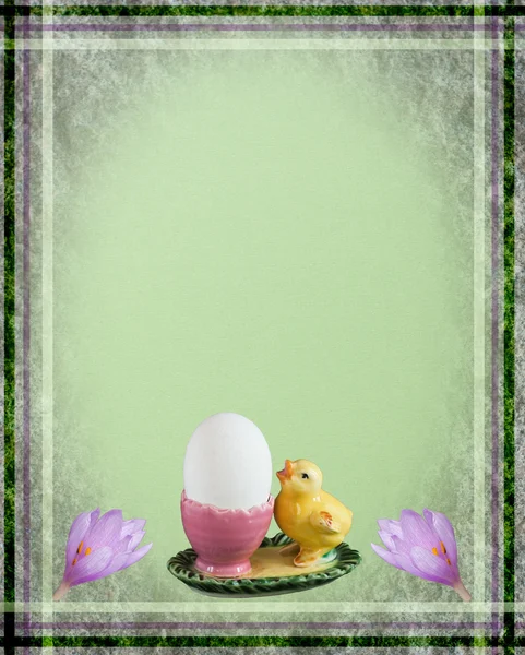 Easter card with chicken and crocus