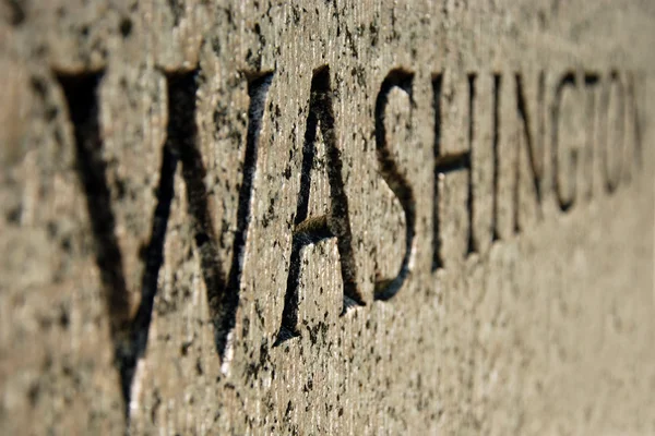 Washington sign on World War II memorial in Washington DC.