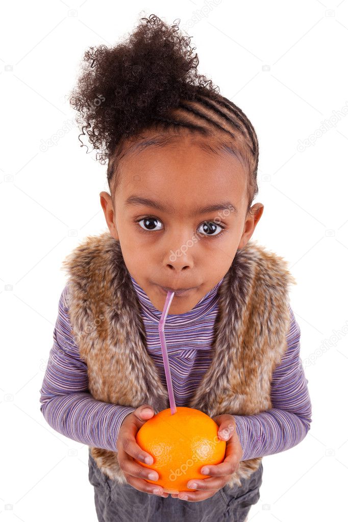 Little black girl drinking