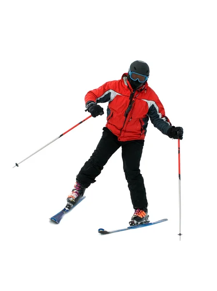 滑雪男子在白色隔离 — 图库照片