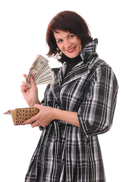 Kvinna med pengar Royaltyfria Stockfoton