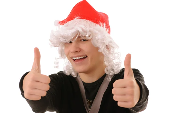 Teenager mit Weihnachtsmann im Hut — Stockfoto