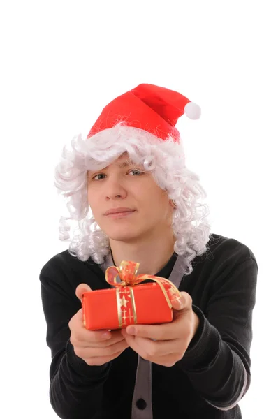 Adolescente em um chapéu Papai Noel — Fotografia de Stock