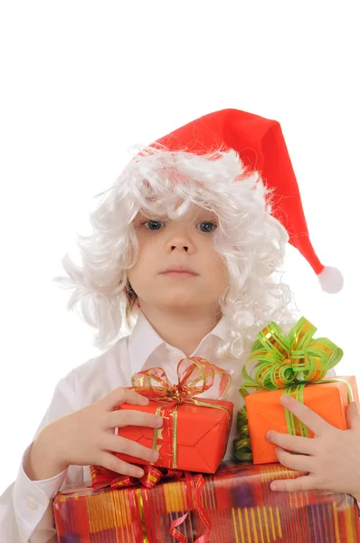Criança em um chapéu Papai Noel — Fotografia de Stock
