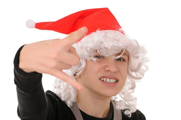 Teenager mit Weihnachtsmann im Hut — Stockfoto