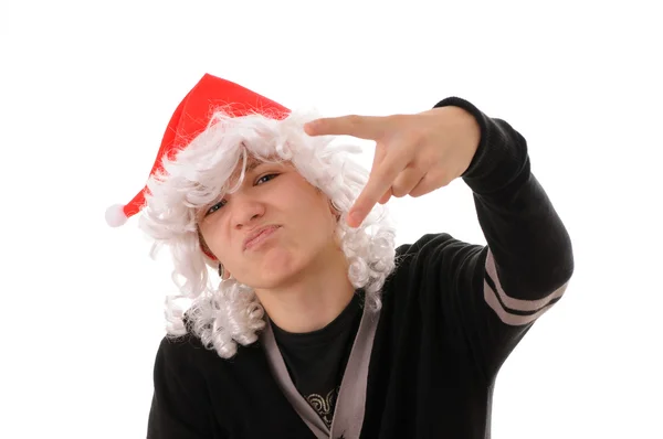 Teenager v klobouk santa — Stock fotografie