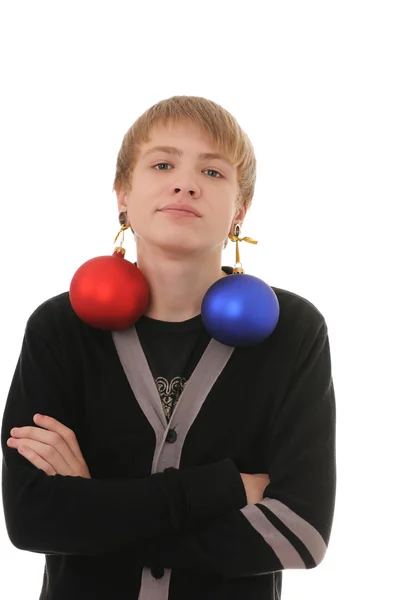 Teenager with christmas decoration — Stock Photo, Image