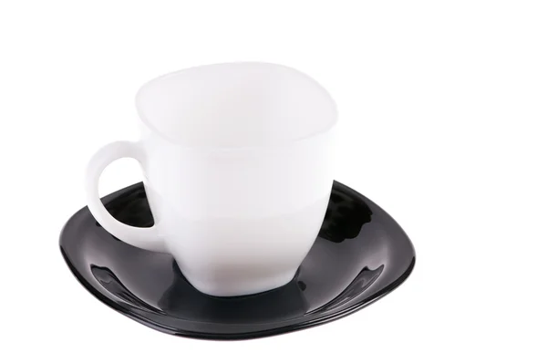 白色咖啡杯和碟白色背景上孤立 — 图库照片