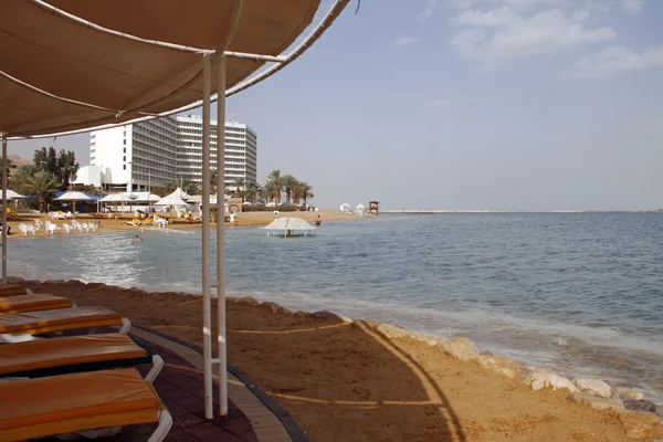 Praia Mar Morto Perto Dos Hotels Ein Bokek Israel — Fotografia de Stock