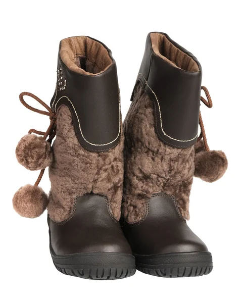 Par Sapatos Infantis Botas Inverno Quentes Isoladas Fundo Branco — Fotografia de Stock