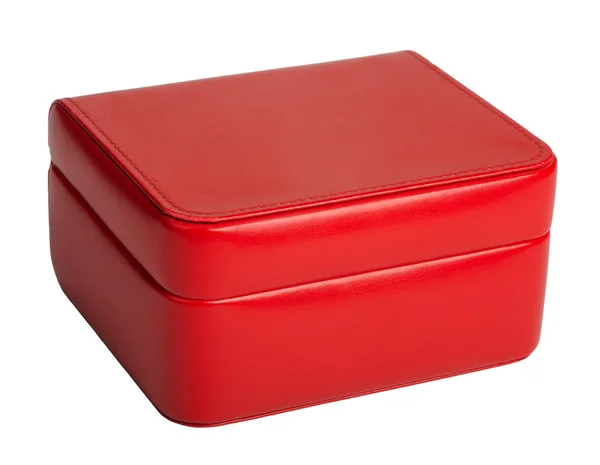 Κόκκινο Δερμάτινο Κουτί Για Ένα Δώρο Που Απομονώνονται Λευκό Φόντο — Φωτογραφία Αρχείου